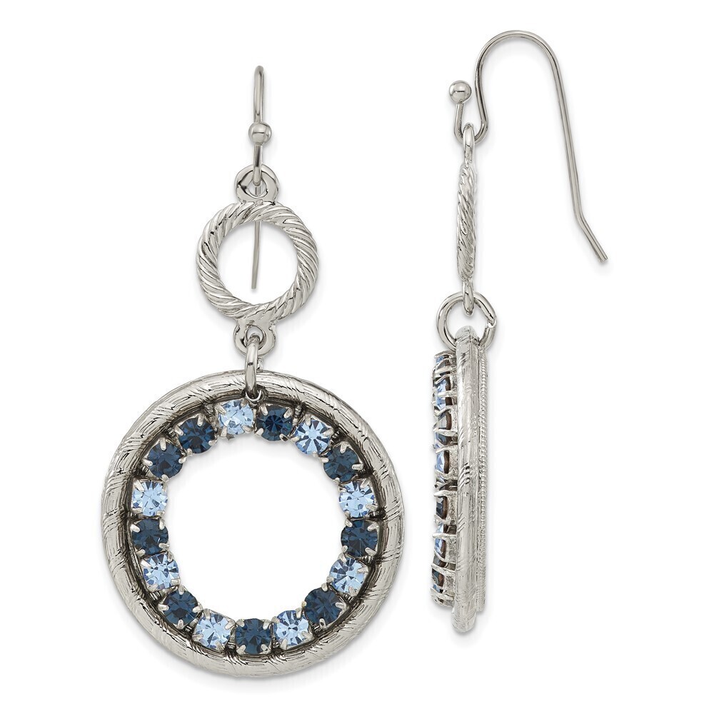 1928 Textured Frame Light and Dark Blue Crystal Double Circle Dangle Earrings